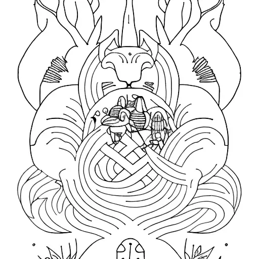 A minimalist tattoo of a family of animals, each representing a member of the client's family, surrounded by nature elements tattoo design idea