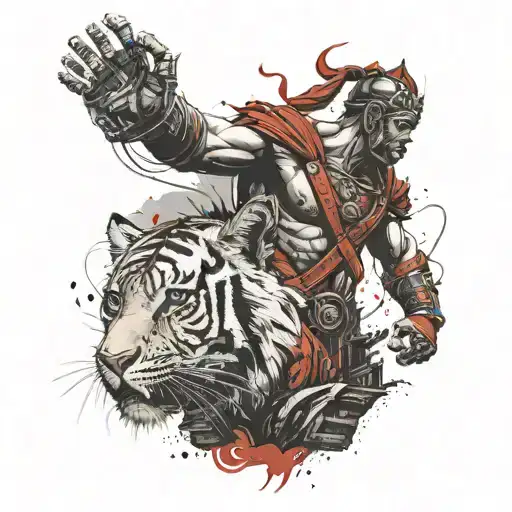 Forearm tattoo of Mars the Roman God of War standing in the fogs of war next to a tiger and the colosseum.  tattoo design idea