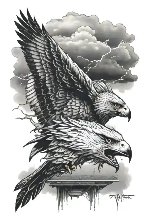 thunderstorm hawk head football field tattoo design idea