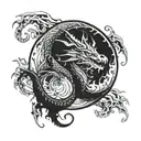 Dragon in flames surrounding the full moon tattoo design idea