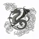 Dragon in flames surrounding the full moon tattoo design idea