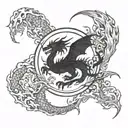 Dragon in flames surrounding the full moon tattoo design idea