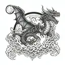 Dragon in flames surrounding the full moon tattoo design idea