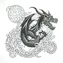 Dragon in flames surrounding the full moon tattoo design idea