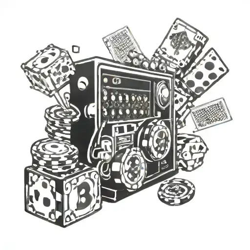 dice, slot machine, bitcoin stacked, poker chips tattoo design idea