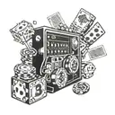dice, slot machine, bitcoin stacked, poker chips tattoo design idea
