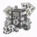 dice, slot machine, bitcoin stacked, poker chips tattoo design idea