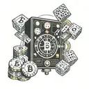 dice, slot machine, bitcoin stacked, poker chips tattoo design idea