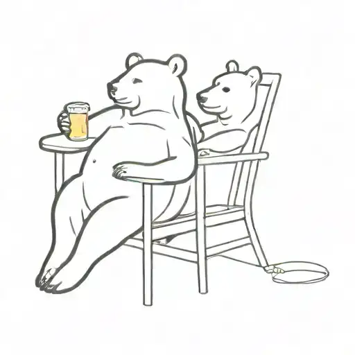 Two bears who is chilling back on a 2 chairs and relaxing and drinking a beer tattoo design idea