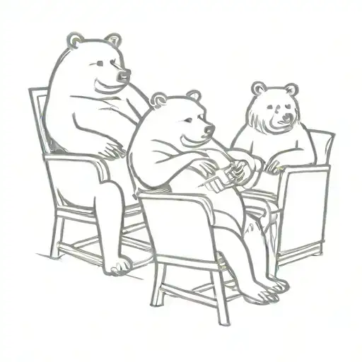 two bears, one bear who is chilling on a chair, and one bear who is busy with housekeeping tattoo design idea