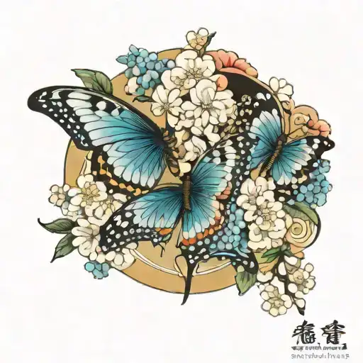 "Joline" two butterflies tattoo design idea