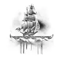 burning ship on fire tattoo design idea