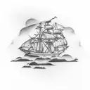 burning ship on fire tattoo design idea