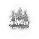 burning ship tattoo design idea