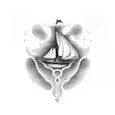 burning ship tattoo design idea