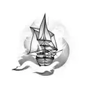burning ship tattoo design idea