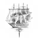 burning ship tattoo design idea