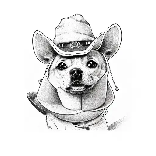 A sketch-like illustration of a dog wearing a worker's hat tattoo design idea