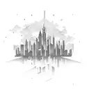 A detailed city skyline with a suitcase tattoo design idea