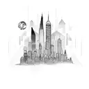 A detailed city skyline with a suitcase tattoo design idea