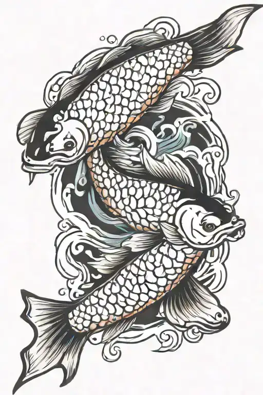Japanese koi fish swimming upstream tattoo design idea