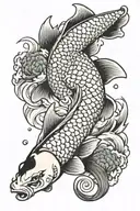 Japanese koi fish swimming upstream tattoo design idea