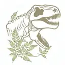 t rex skull with ferns  tattoo design idea