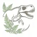t rex skull with ferns  tattoo design idea
