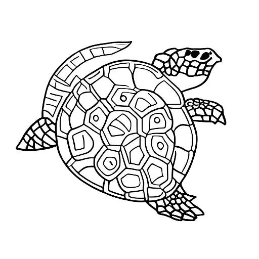 sea turtle base  and designed into its shell, an oak tree and Wolf  tattoo design idea