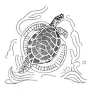sea turtle base  and designed into its shell, an oak tree and Wolf  tattoo design idea