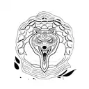 sea turtle base  and designed into its shell, an oak tree and Wolf  tattoo design idea