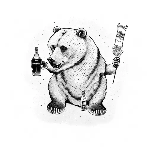 a bear holding a pint of beer and the Romanian flag in the other hand tattoo design idea