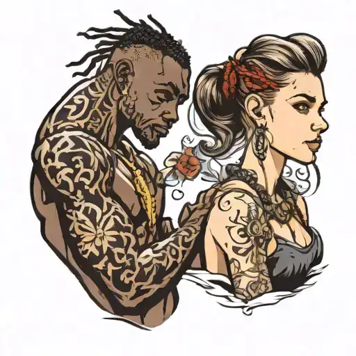 very slim white teen girl and a muscular african male tattoo design idea