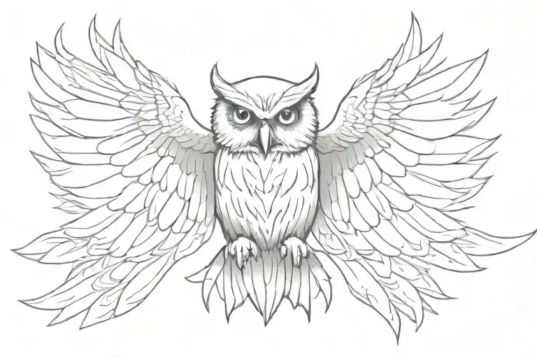angry owl with spread wings tattoo design idea
