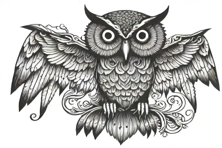 Owl with spread wings tattoo design idea