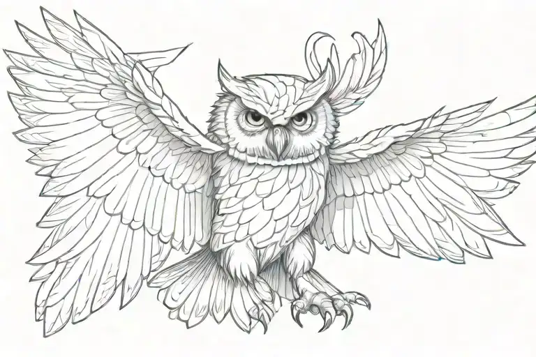 angry owl with spread wings tattoo design idea