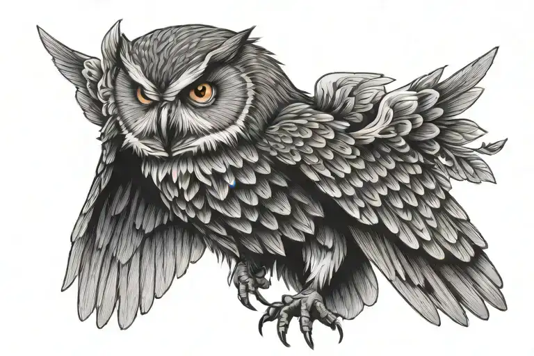 angry owl with spread wings tattoo design idea