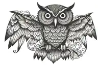 Owl with spread wings tattoo design idea