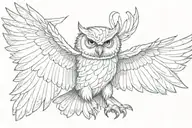 angry owl with spread wings tattoo design idea