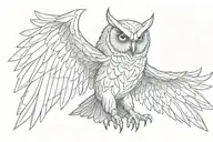 angry owl with spread wings tattoo design idea