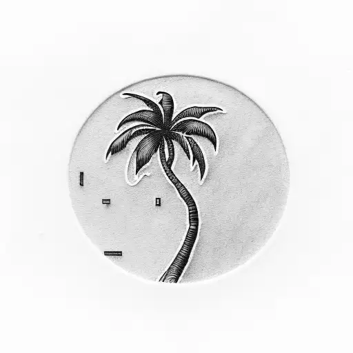 Stamp with palm tree inside using fine line tattoo design idea
