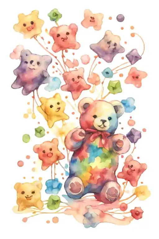 soot sprites carrying gummy bears tattoo design idea