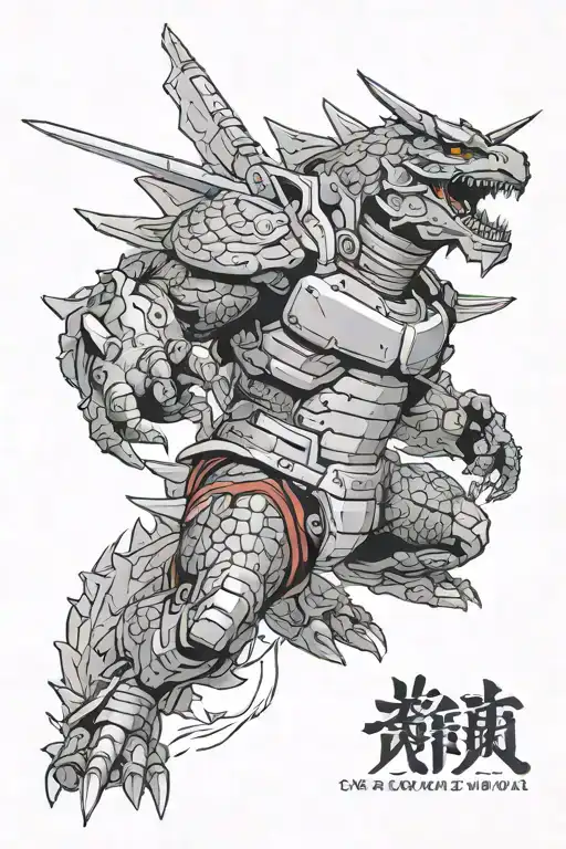 gundam fighting godzilla tattoo design idea