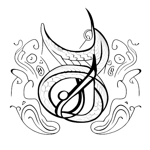 A minimalist tattoo of a music note forming the shape of a dragon tattoo design idea