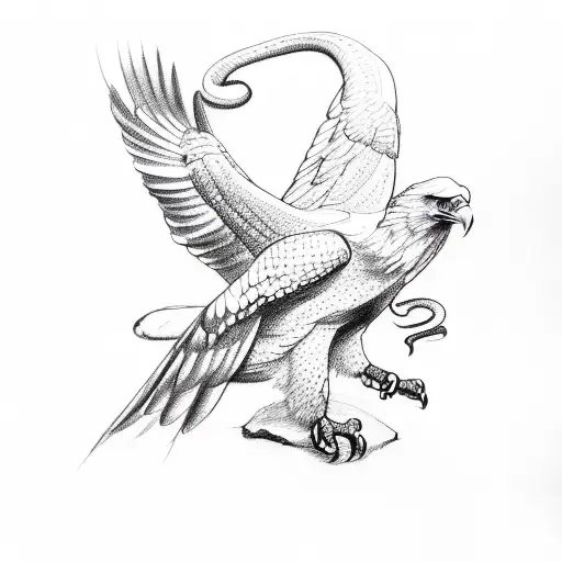 A sketch of an eagle and snake in a dynamic pose tattoo design idea