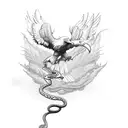 A sketch of an eagle and snake in a dynamic pose tattoo design idea