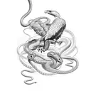 A sketch of an eagle and snake in a dynamic pose tattoo design idea