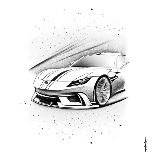 A sleek sports car drifting around a sharp corner tattoo design idea