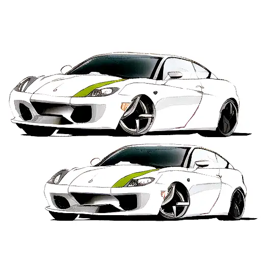 A sleek sports car drifting around a sharp corner tattoo design idea