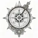 moral compass with the layout of puerto rico and the initials wicg asac aiac tattoo design idea